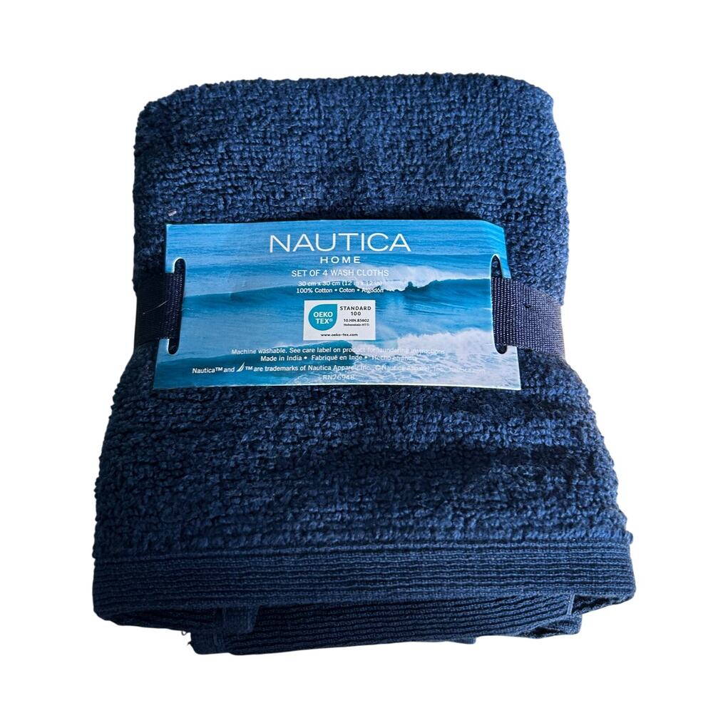NEW Nautica Wash Towel Set (4) Nautical Sea Beach House Man Cave Bathroom Accent